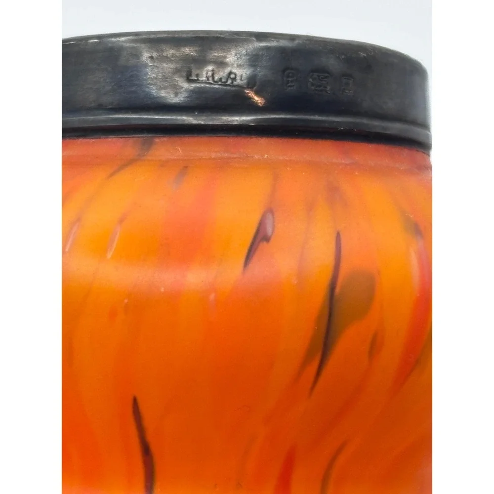 Art Deco Sterling Silver-Mounted Orange Art Glass Bud Vase 7.5